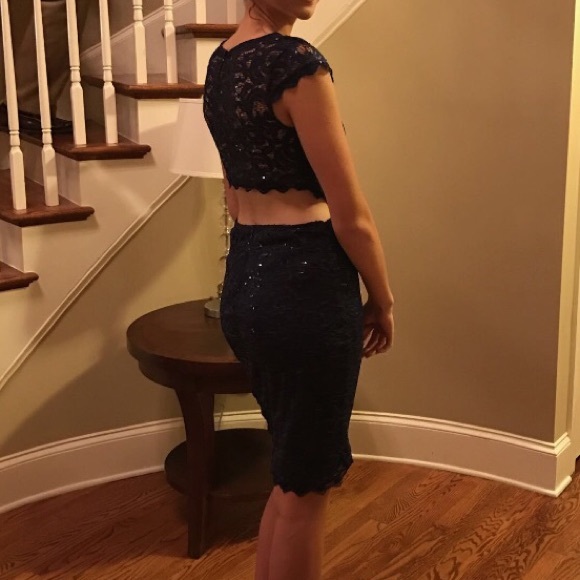 Navy sequin dress with lace over lay - Picture 3 of 3